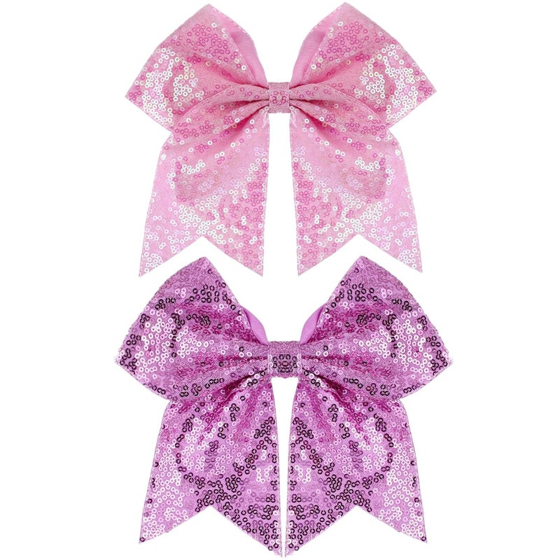 Zolyco Large Big 7 Inch Glitter Bow Clip Sequin Bling Party Hair Accessories for Women Teens Girls Kids 2 Pcs (Pink, Light Purple) - Image 1